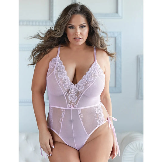 Lace and Mesh Tie Up Romper