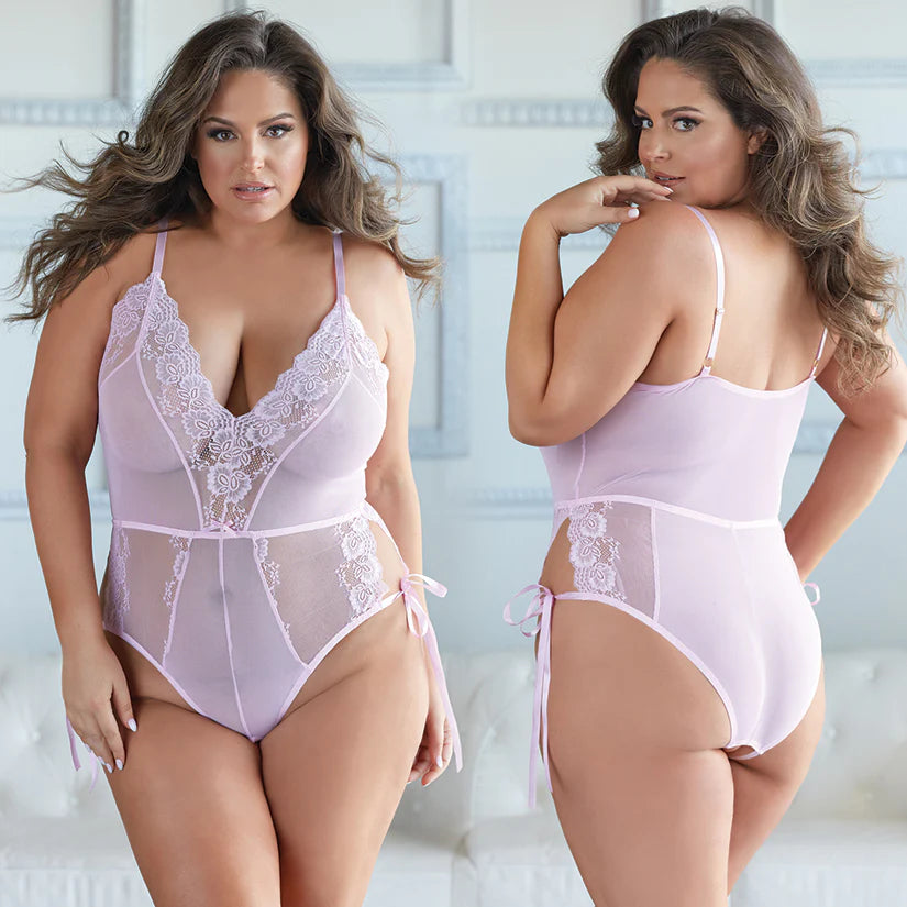 Lace and Mesh Tie Up Romper