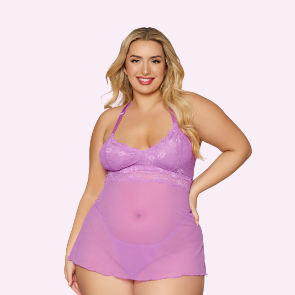 Lace & Mesh Chemise with G-String