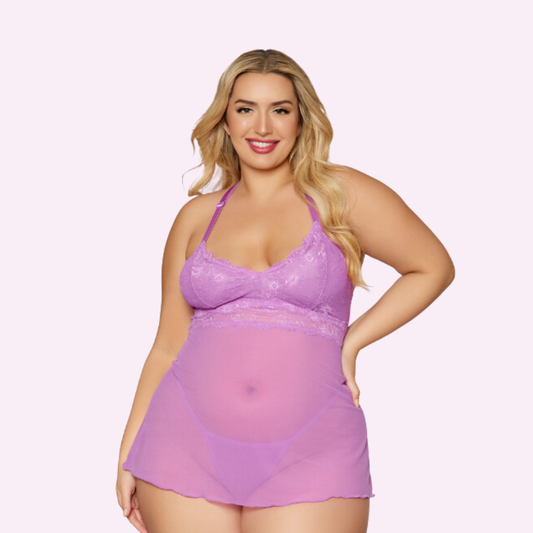 Lace & Mesh Chemise with G-String