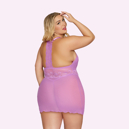 Lace & Mesh Chemise with G-String